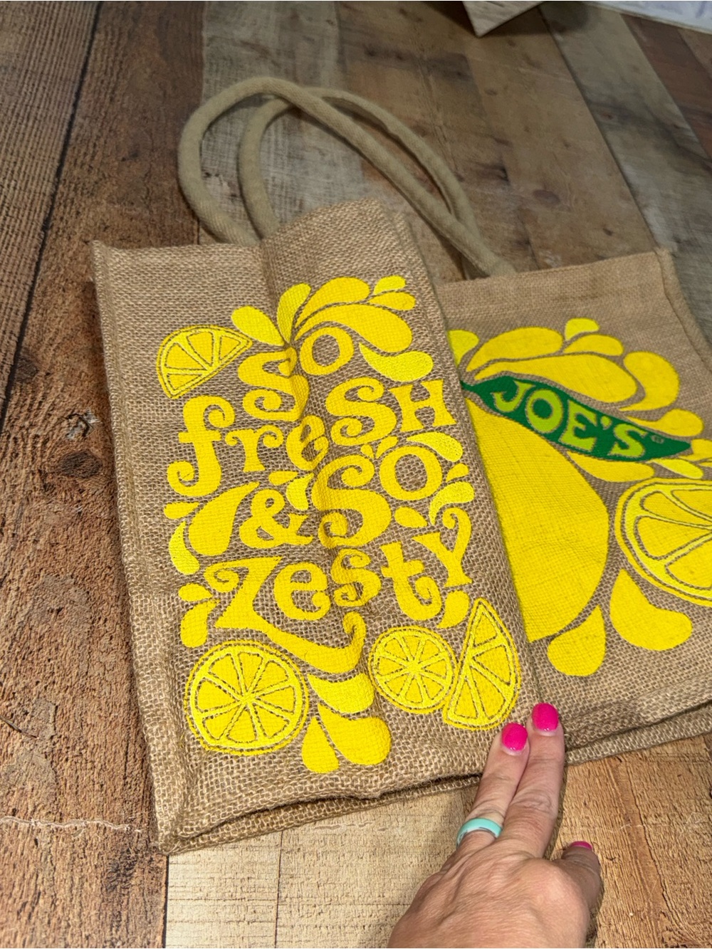 Trader Joe's Reusable Jute Tote Bag Lemon Lime Print Eco-Friendly Burlap - Picture 8 of 9